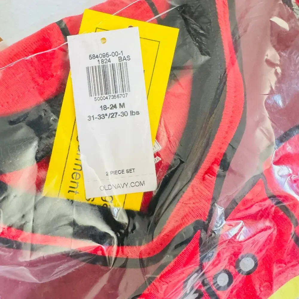 NEW OLD NAVY Unisex Red Yellow Firefighter Costume Pant Top Pajama PJ Set 18-24M